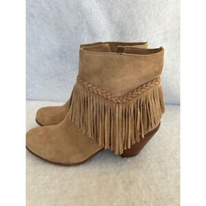 y2k Gianni Bini Women's‎ Suede Fringe Ankle Boots Size 8M Tan Brown Western